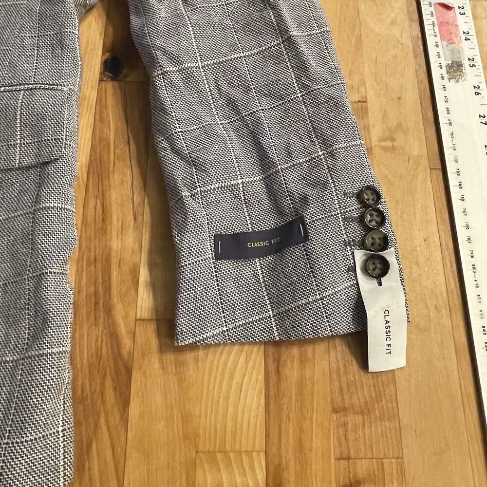 Stafford Blazer Classic Fit Linen Blend Windowpane Plaid Sport Coat 38R New‎
